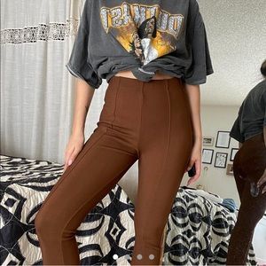SLIT FLARE BROWN PANTS